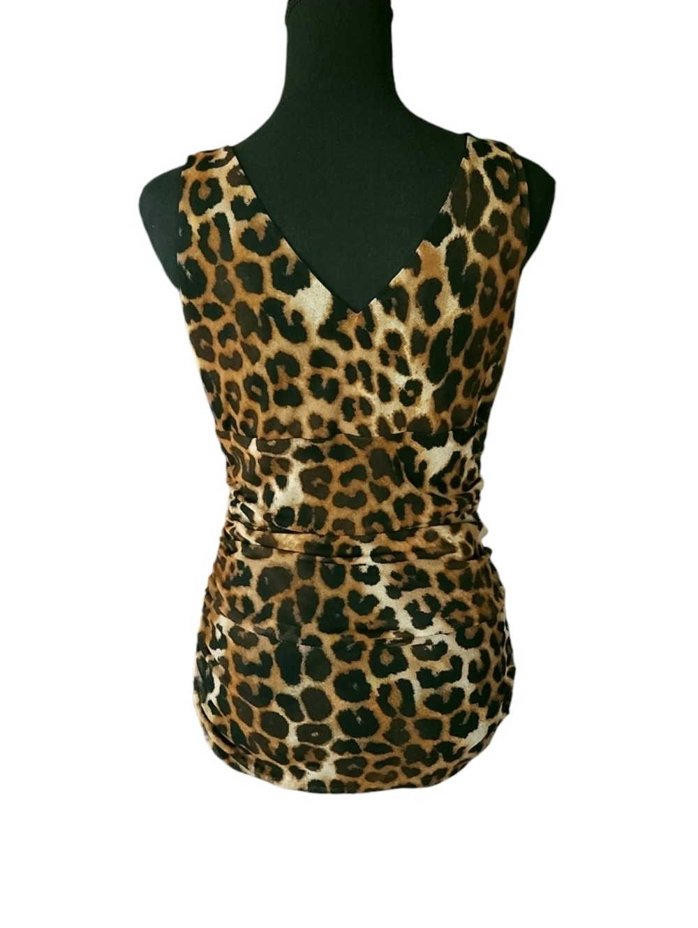 2010s Express Y2K Babydoll Leopard Print Mesh Ruched Top Sz L Indie Festival